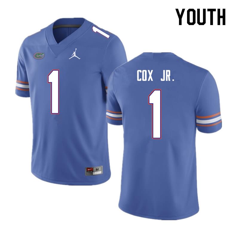 NCAA Florida Gators Brenton Cox Jr. Youth #1 Nike Blue Stitched Authentic College Football Jersey JYY8864OE